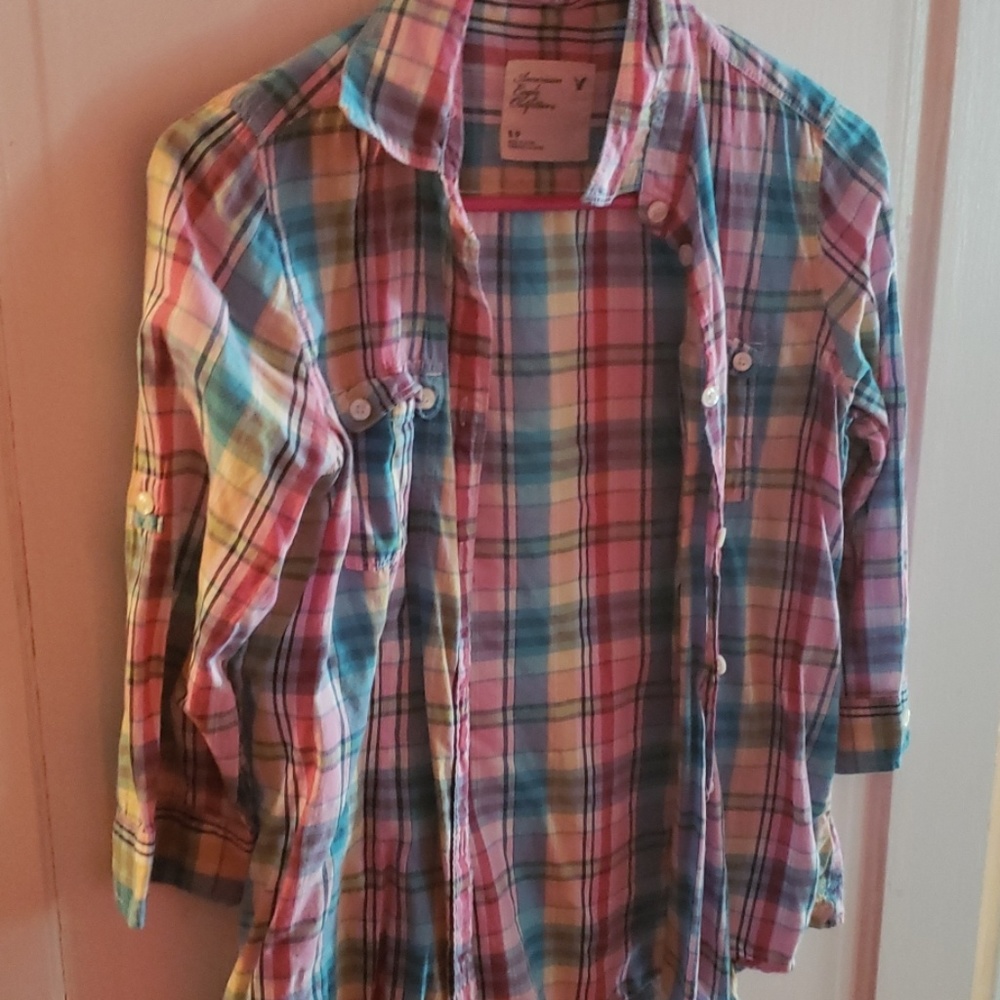 American eagle 3/4 sleeve plaid shirt